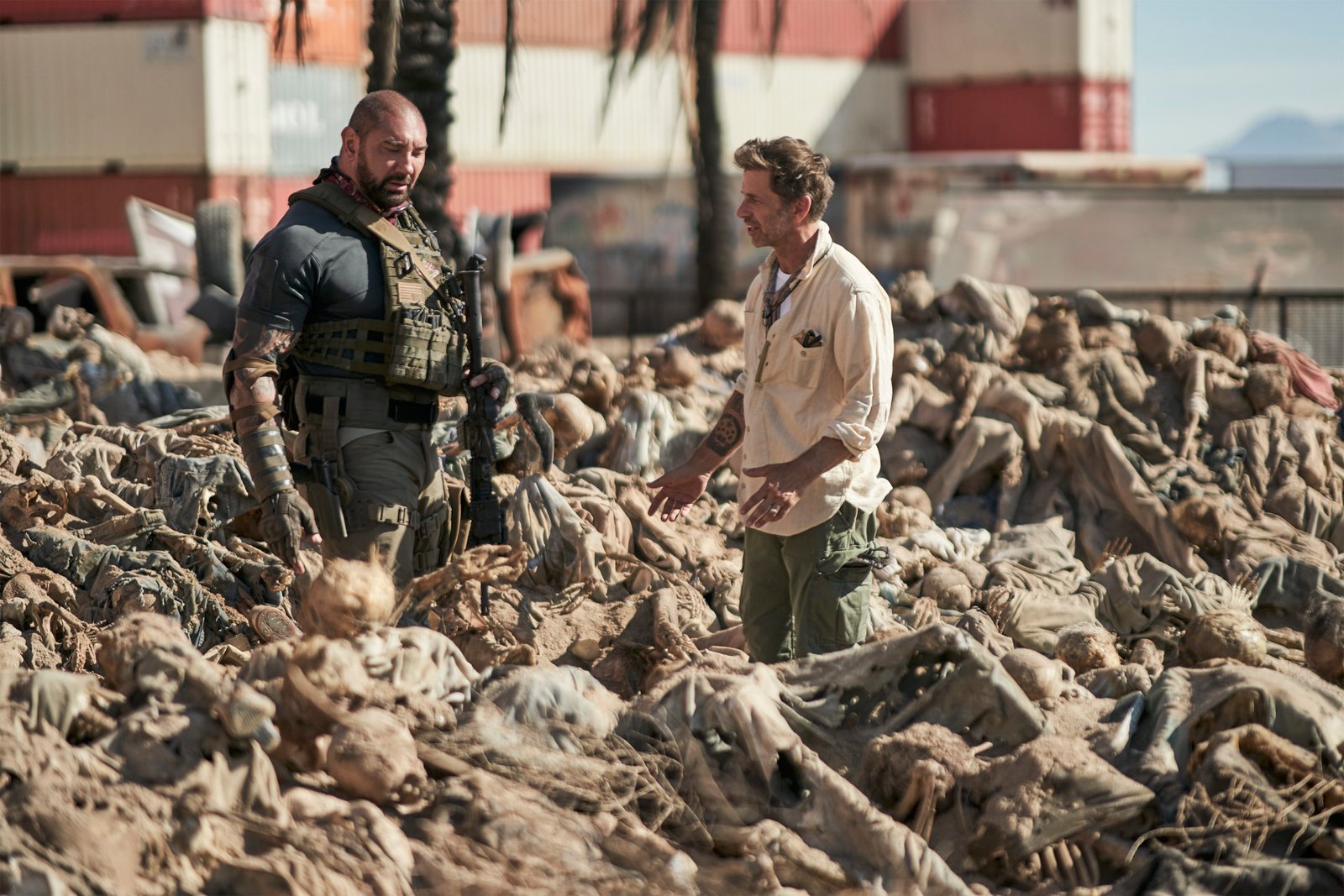 Dave Bautista Zack Snyder in the set of Army of the Dead