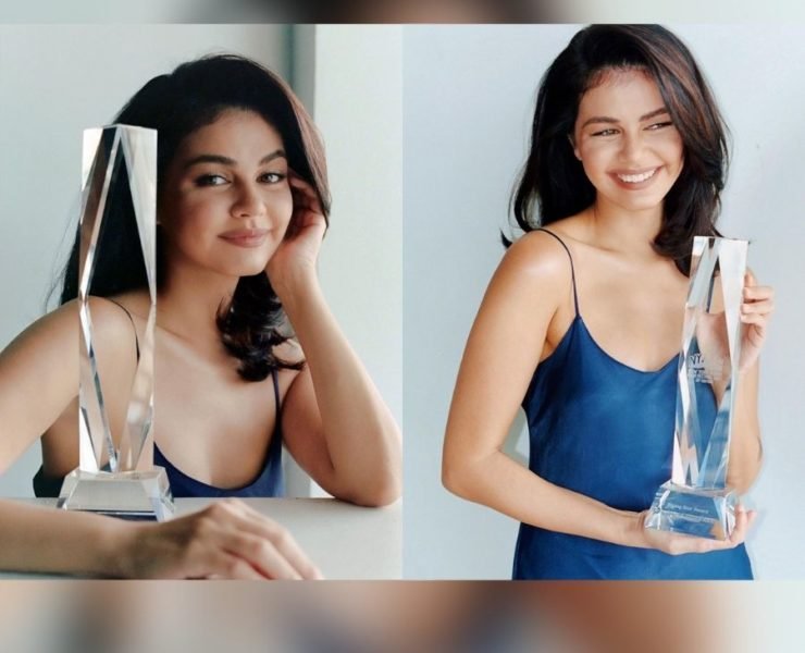 Janine Gutierrez posing with her Rising Star Award