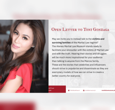 Open letter of Martial Law Museum to Toni Gonzaga