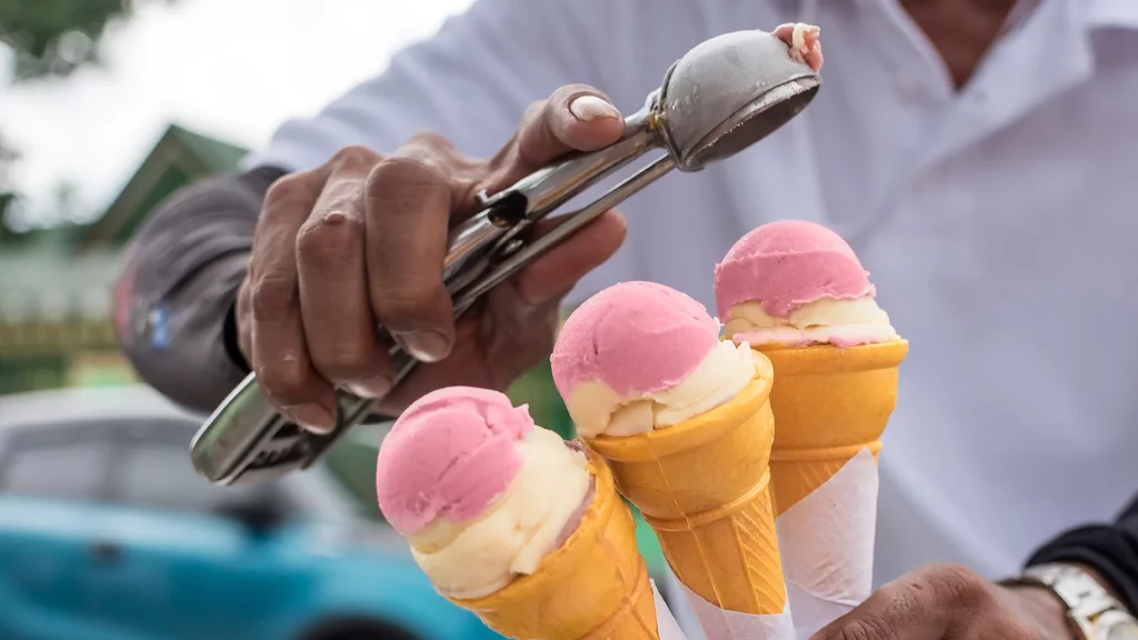 Dirty ice cream on street
