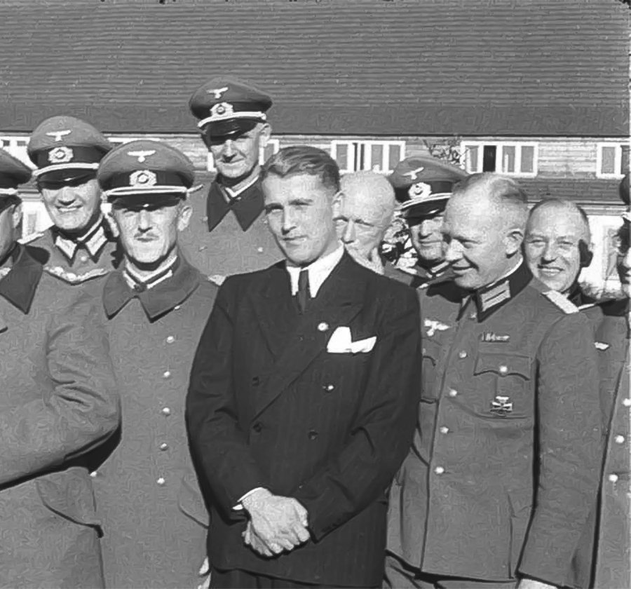 Wernher von Braun (in suit) with German officers in 1941. Photo Credit: Bundesarchiv