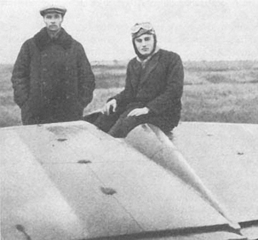 1929 Designer Boris Cheranovsky and pilot Sergei Korolev near the BICh-8 glider.