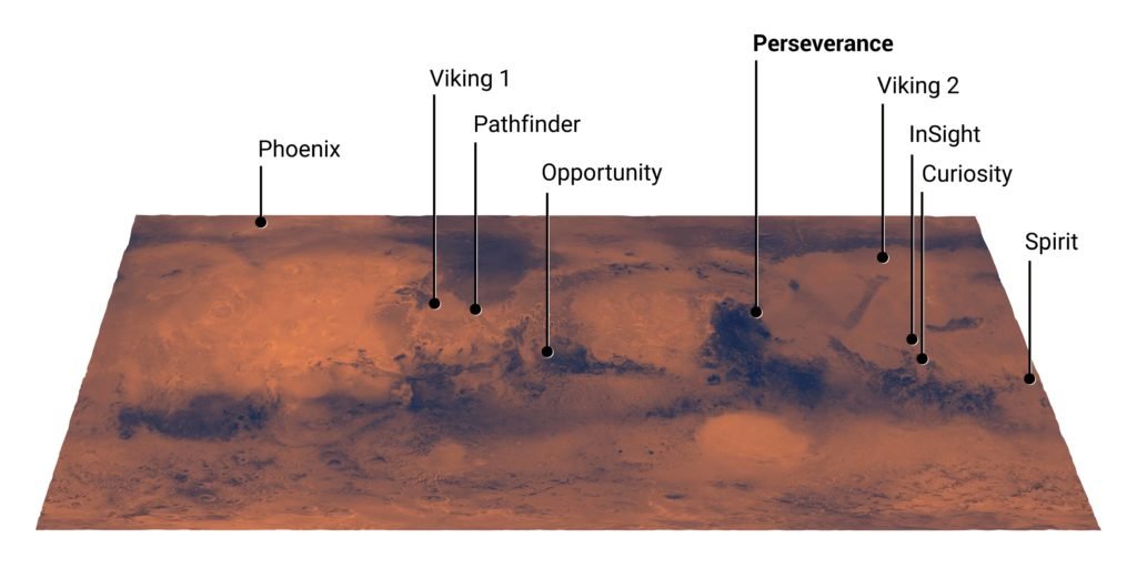 Map of Perseverance's landing site on Mars. Photo Credit: NASA