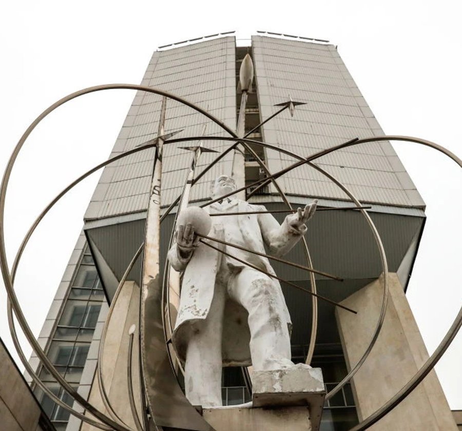 Sergei Korolev monument outside the Moscow State Technical University Palace of Culture.