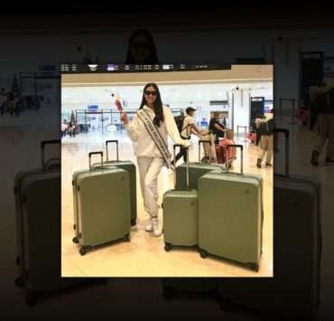 Celeste Cortesi is looking ultra-comfy as she departs for Miss Universe