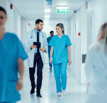 hospital hallways with healthcare providers