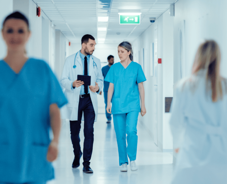 hospital hallways with healthcare providers