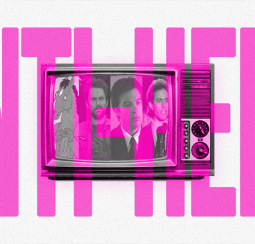 Fictional dark sitcom characters BoJack Horseman, Charlie Kelly, Michael Bluth and Jerry Seinfeld in a TV with anti-hero text in front.