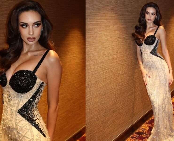Celeste Cortesi graces the Miss Universe Thailand 2023 pageant in a stunning Rian Hernandez Gown