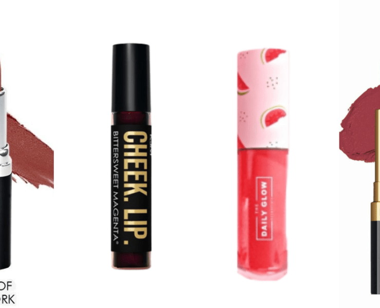 Lip products: Ever Bilena Toast of New York, KJM Lip Tint Bittersweet Magenta, Daily Glow Watermelon, Revlon Rum Raisin