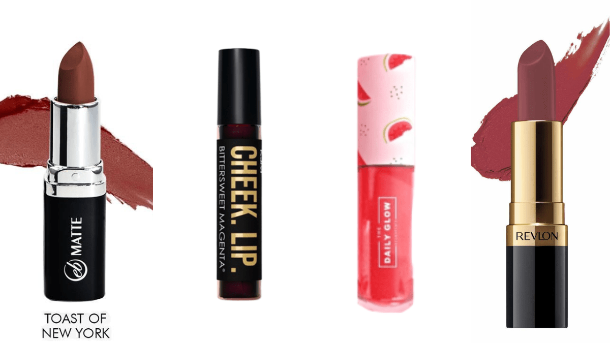 Lip products: Ever Bilena Toast of New York, KJM Lip Tint Bittersweet Magenta, Daily Glow Watermelon, Revlon Rum Raisin