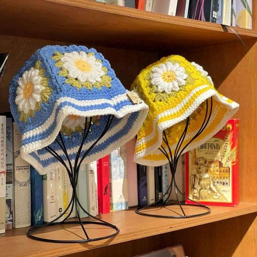 Trendy crochet bucket hats.