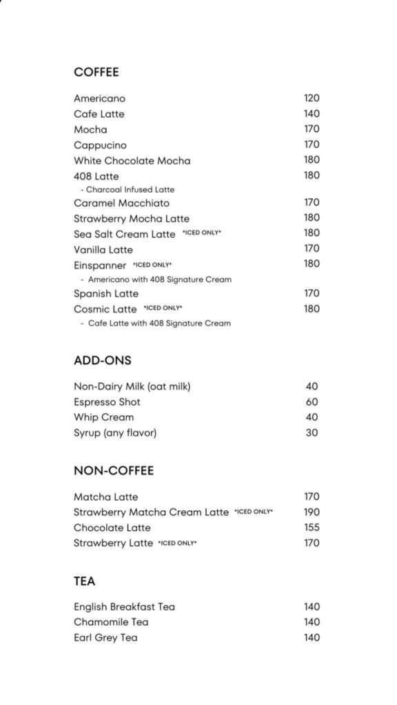 Cafe-408 Menu