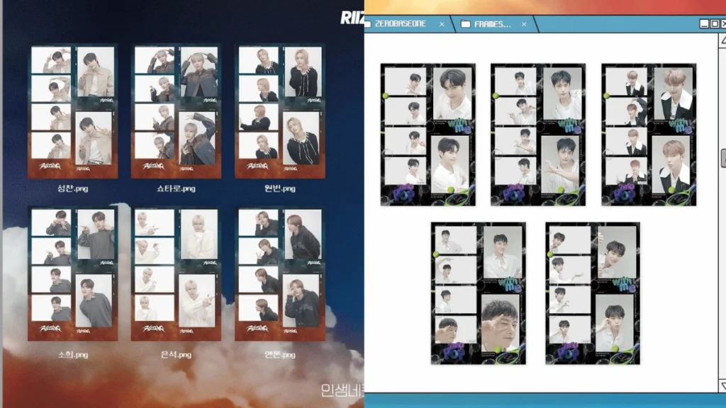 RIIZE and ZERPBASEONE photo frames in Life Four Cuts