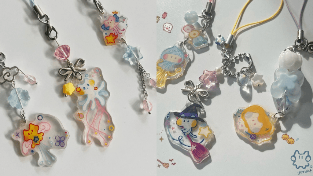 Examples of Shrinky Dink keychains.
