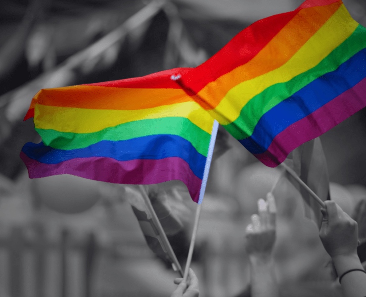 Waving rainbow flags for the LGBTQ Community