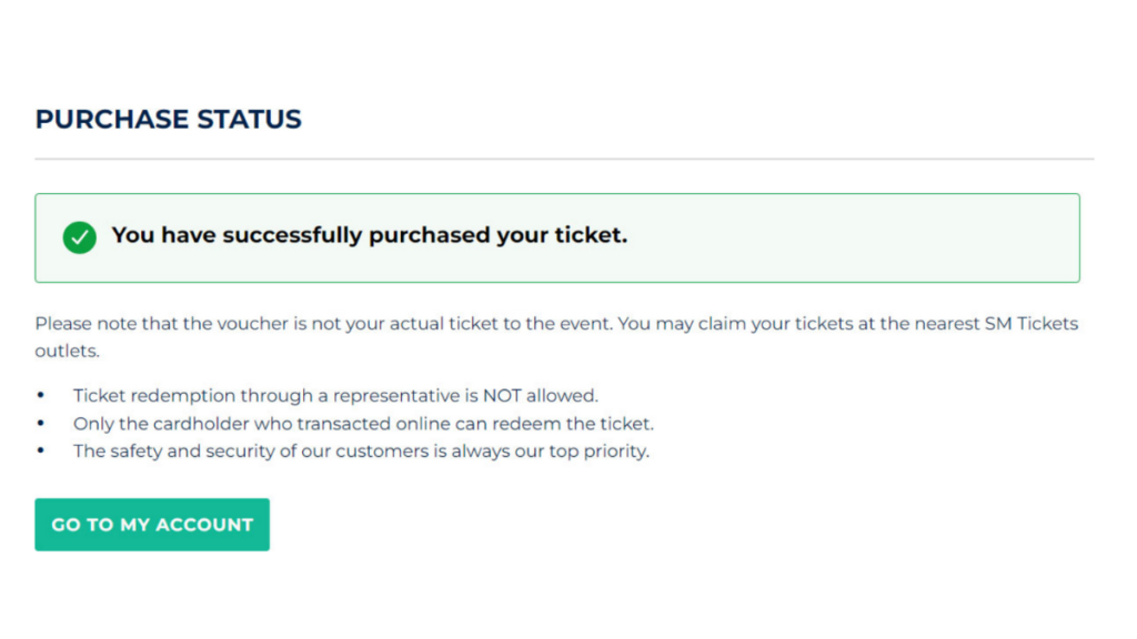Confirmation when ticket is purchased successfully.