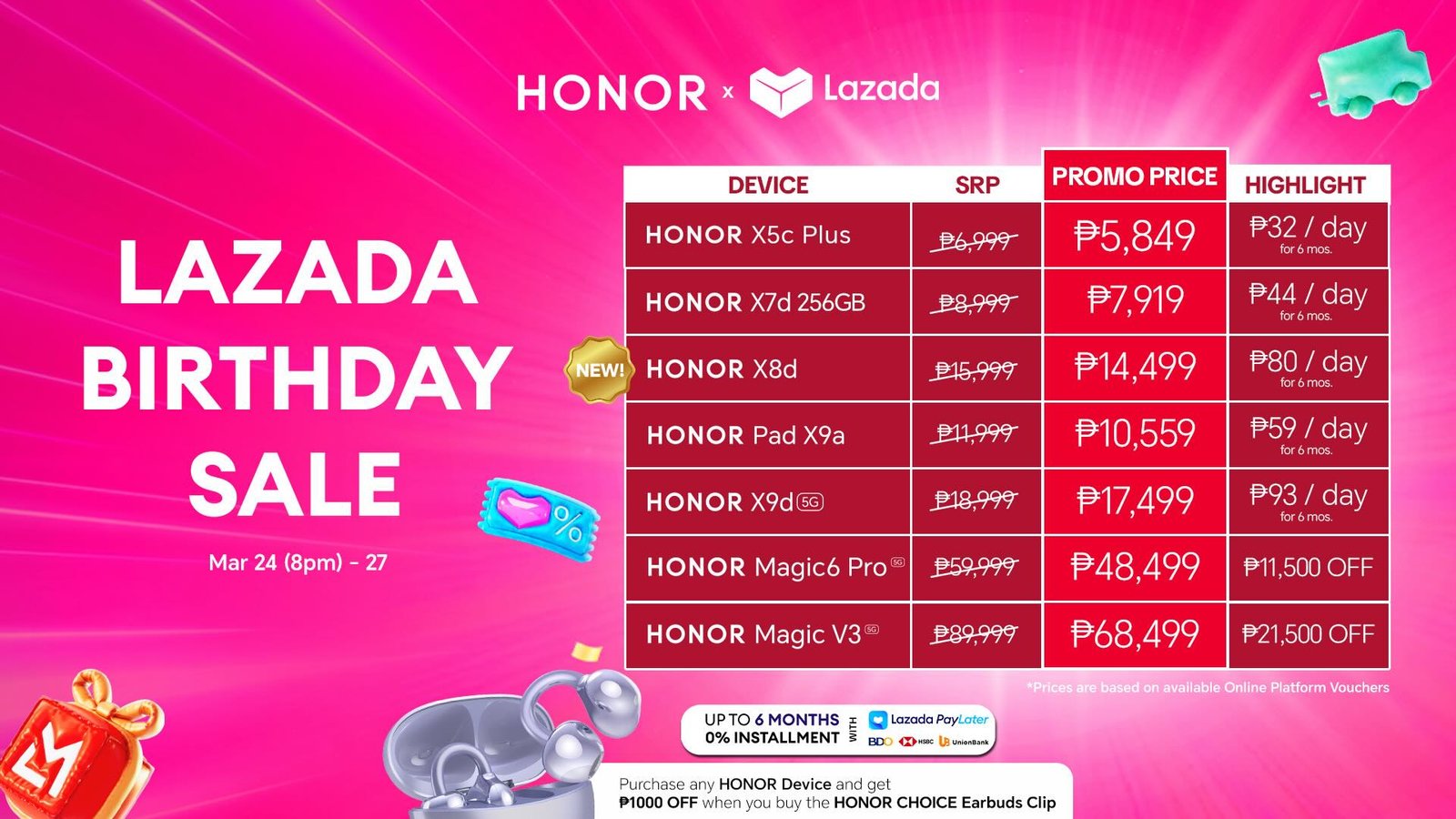 HONOR Philippines has officially launched its irresistible deals for the Lazada Birthday Sale, happening from March 24 to 27, 