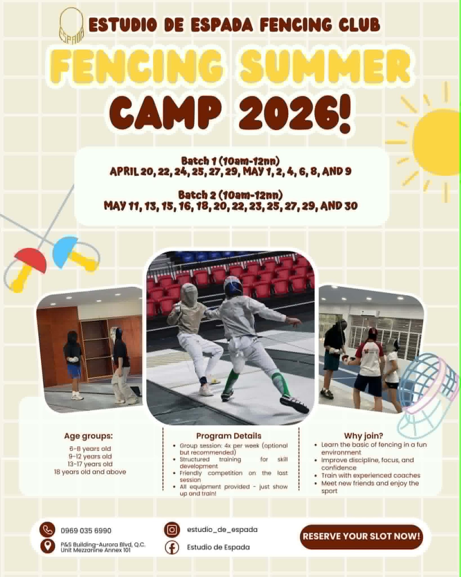 Estudio de Espada Fencing Club announces its Fencing Summer Camp 2026, designed for participants of all ages eager to learn and enjoy the sport.