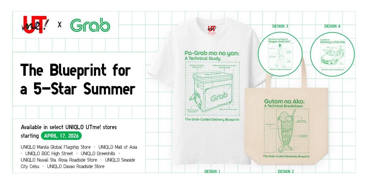 The limited-edition UTme! “Blueprint for a 5-Star Summer” collection lets Filipinos wear their favorite Grab moments on shirts and totes, from food cravings to barkada rides