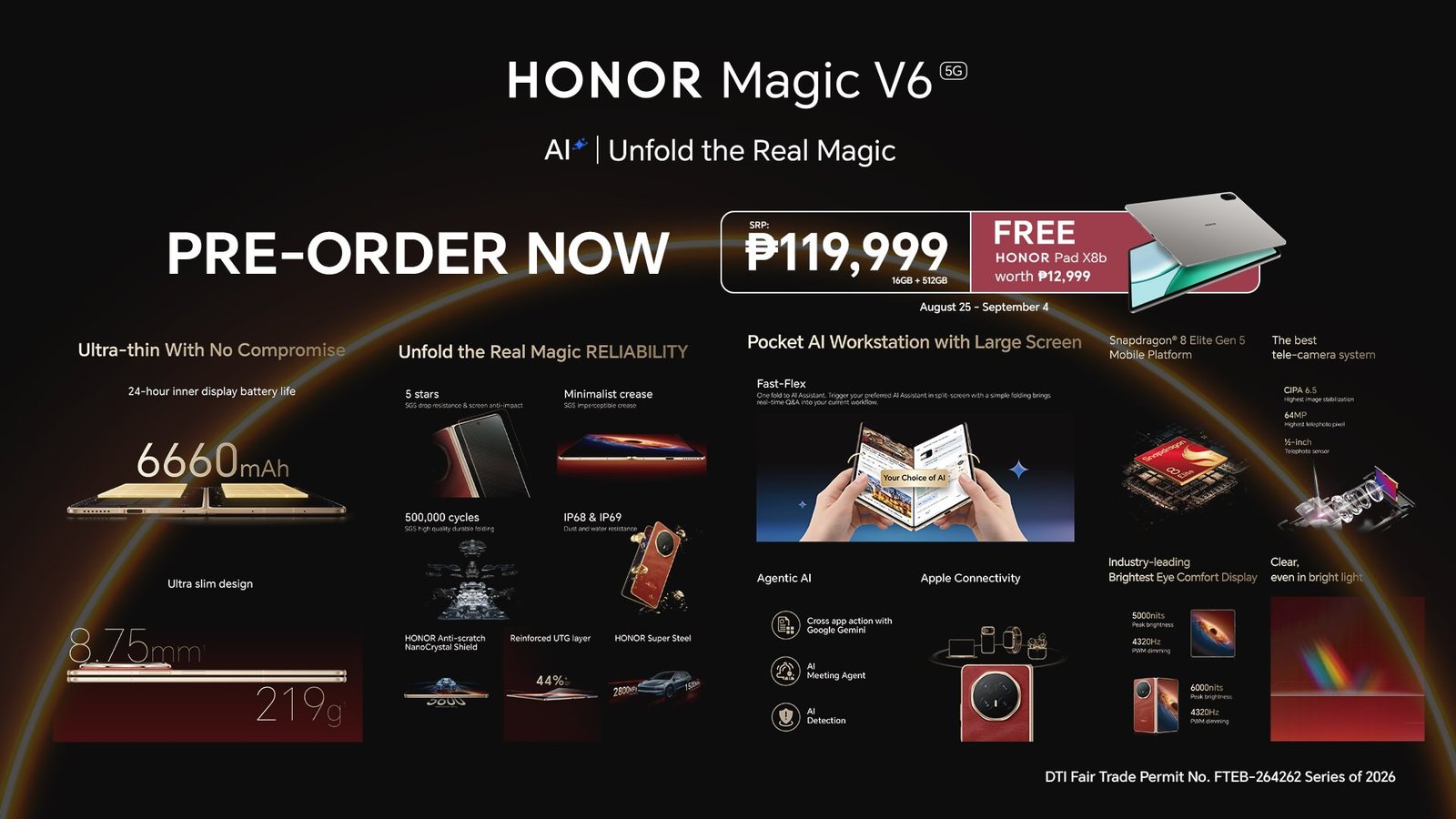 HONOR Magic V6 is now available for pre-order and get FREE HONOR Pad X8b